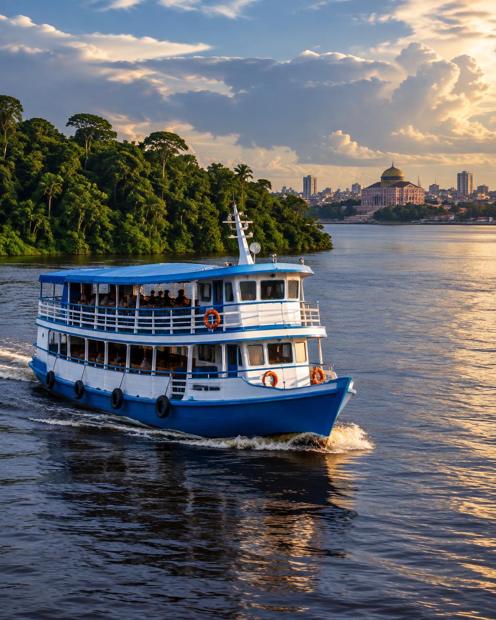 Embarcação navegando no rio em Manaus